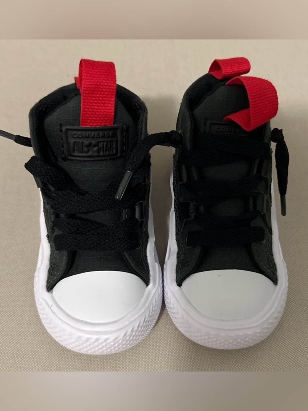 Converse Kids Black High-Top Sneakers with Red Heel Tabs